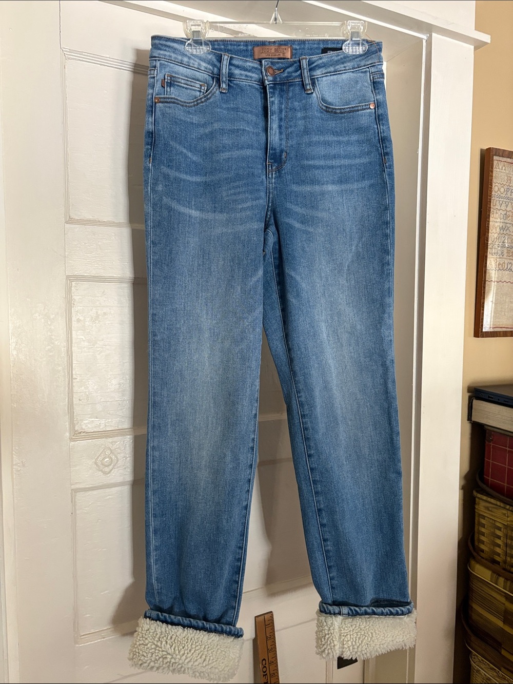 Judy Blue Light Wash Boyfriend Jeans with Sherpa Cuffs